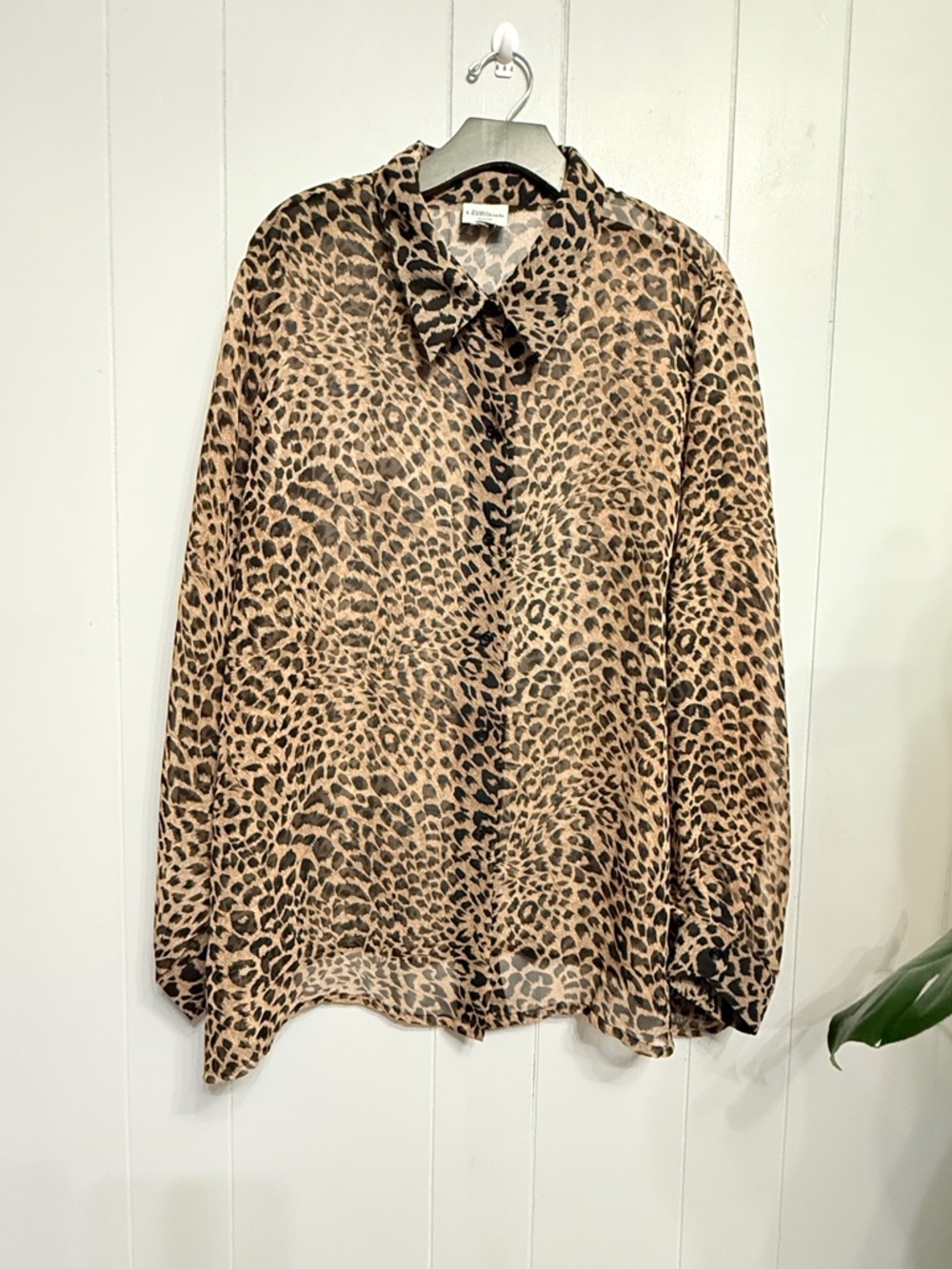 #15) Leopard Print Button-Up Sheer Blouse - Tan & Black (Size Tag Removed)